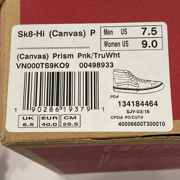 Vans Sk8-Hi Prism Pink 7.5M / 9W High Top Sneaker with Box - Picture 2 of 7